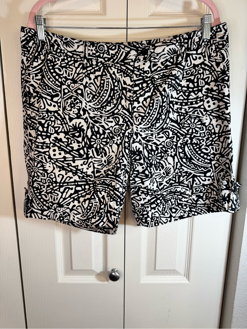 Relativity Black and White Printed Bermuda Shorts